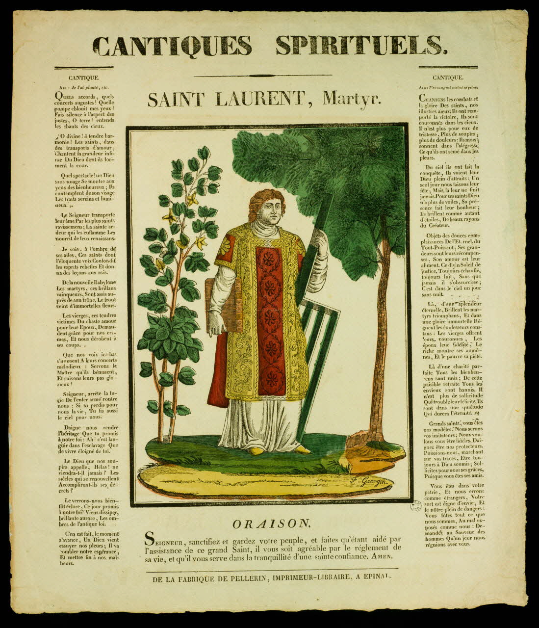 imagerie ancienne CANTIQUES SPIRITUELS.  SAINT LAURENT, Martyr. 1965.75.342 Photo