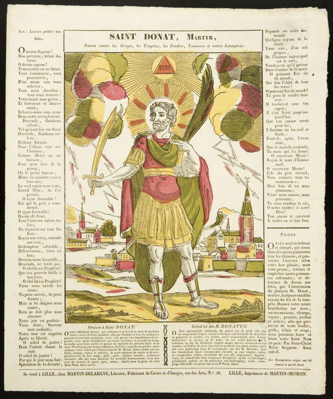 Henri Alexandre Joseph Martin-Delahaye ; Martin-Muiron Louis imagerie ancienne SAINT DONAT, MARTYR,  Patron contre les Orages, les Tempêtes, les Foudres, Tonnerres et autres Intempéries. Lille 1820-1833 1965.75.404 Photo