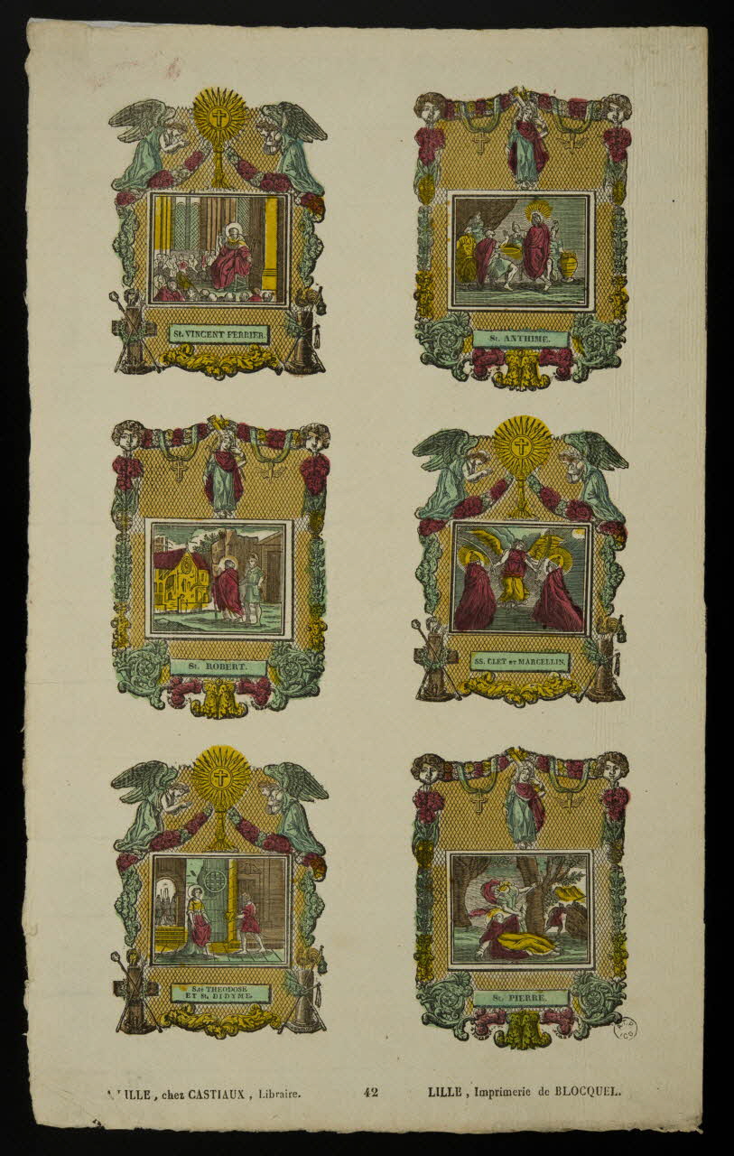 Antoine Thiébault ; Jean-Baptiste Castiaux ; Simon-François Blocquel imagerie ancienne PLANCHE DE SAINTETES Lille 1830-1837 1965.75.427 Photo