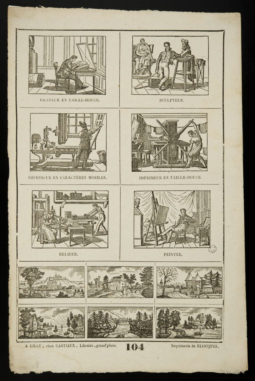 Jean-Baptiste Castiaux ; Simon-François Blocquel imagerie ancienne Planche de métiers Lille 1809-1837 1965.75.463 Photo