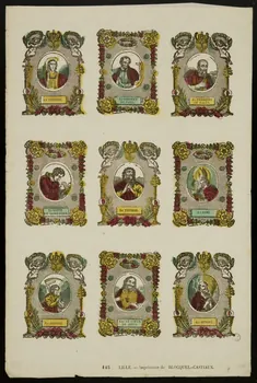 Antoine Thiébault ; Jean-Baptiste Castiaux ; Simon-François Blocquel suite de figures (3x3) Planche de saintetés Lille 1837-1863 1965.75.475 Photo