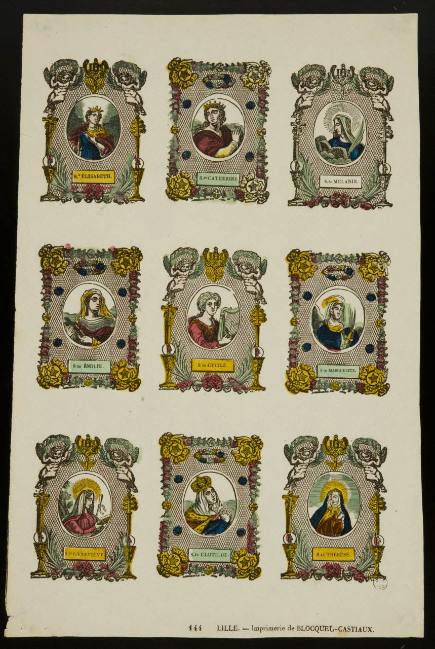 Antoine Thiébault ; Jean-Baptiste Castiaux ; Simon-François Blocquel suite de figures (3x3) Planche de saintetés Lille 1829-1863 1965.75.478 Photo