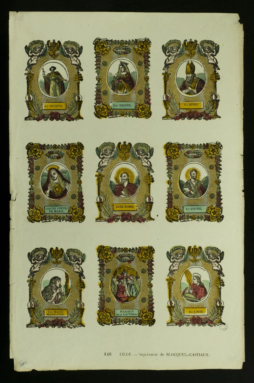 Antoine Thiébault ; Jean-Baptiste Castiaux ; Simon-François Blocquel suite de figures (3x3) Planche de saintetés Lille 1829-1863 1965.75.481 Photo