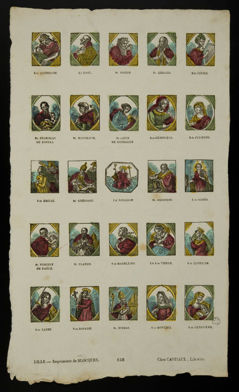 Jean-Baptiste Castiaux ; Simon-François Blocquel imagerie ancienne Planche de saintetés Lille 1809-1837 1965.75.487 Photo