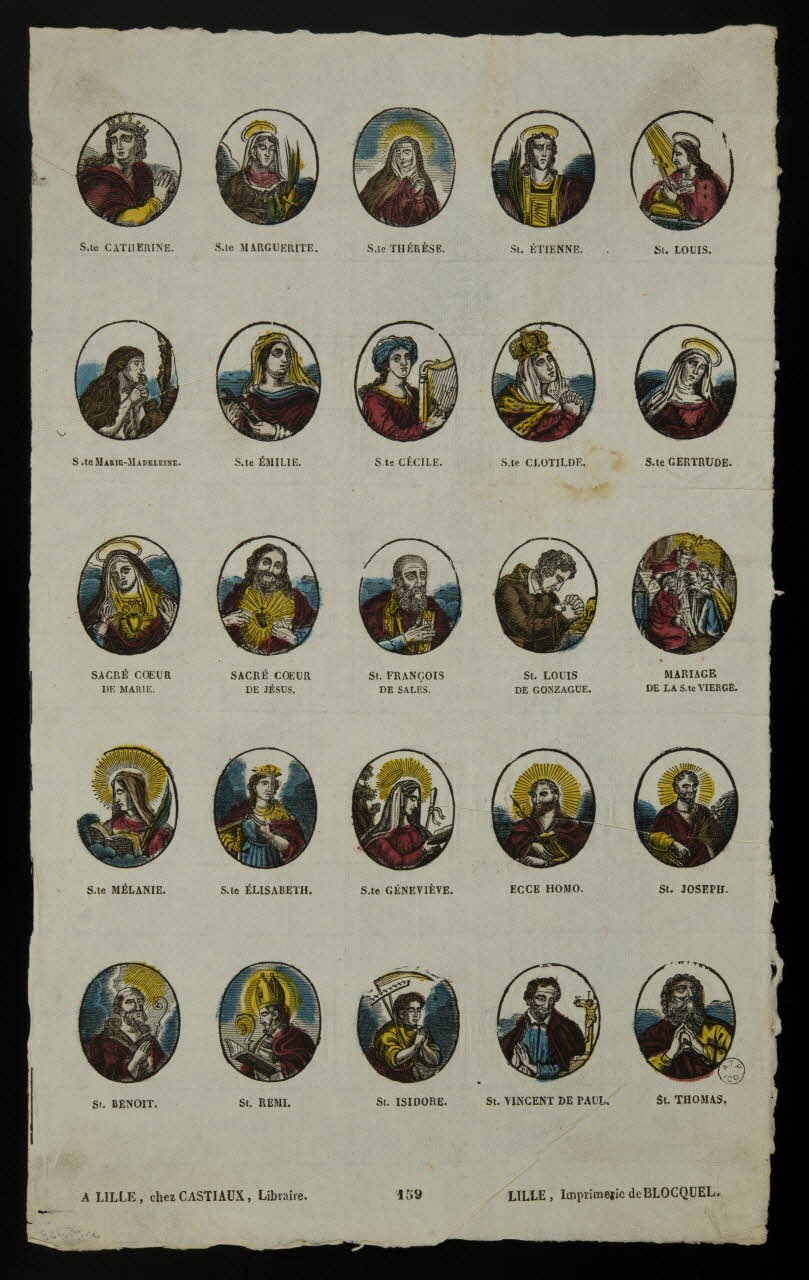 Jean-Baptiste Castiaux ; Simon-François Blocquel imagerie ancienne Planche de saintetés Lille 1809-1837 1965.75.488 Photo