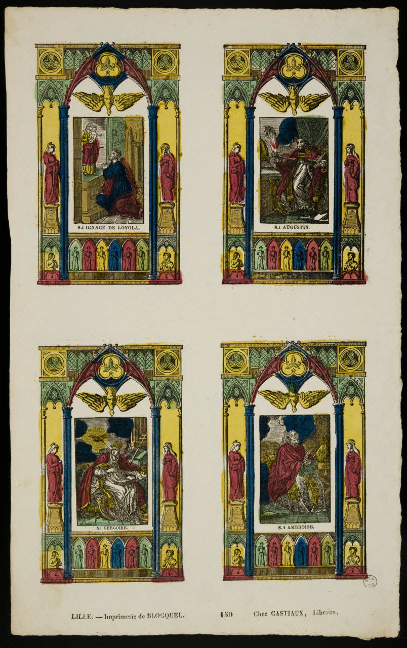 Antoine Thiébault ; Jean-Baptiste Castiaux ; Simon-François Blocquel imagerie ancienne Planche de saintetés Lille 1829-1837 1965.75.496 Photo