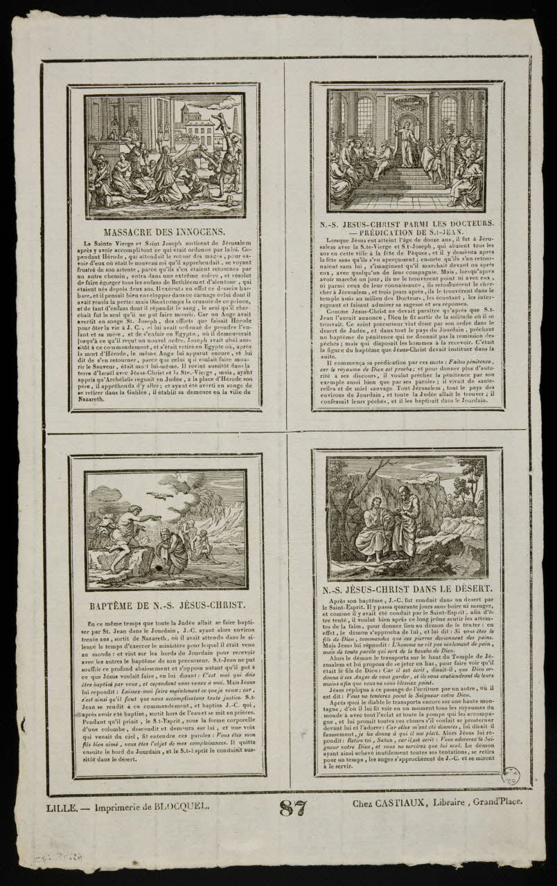 Durouchail Pierre ; Jean-Baptiste Castiaux ; Simon-François Blocquel imagerie ancienne Scènes bibliques Lille 1809-1837 1965.75.497 Photo