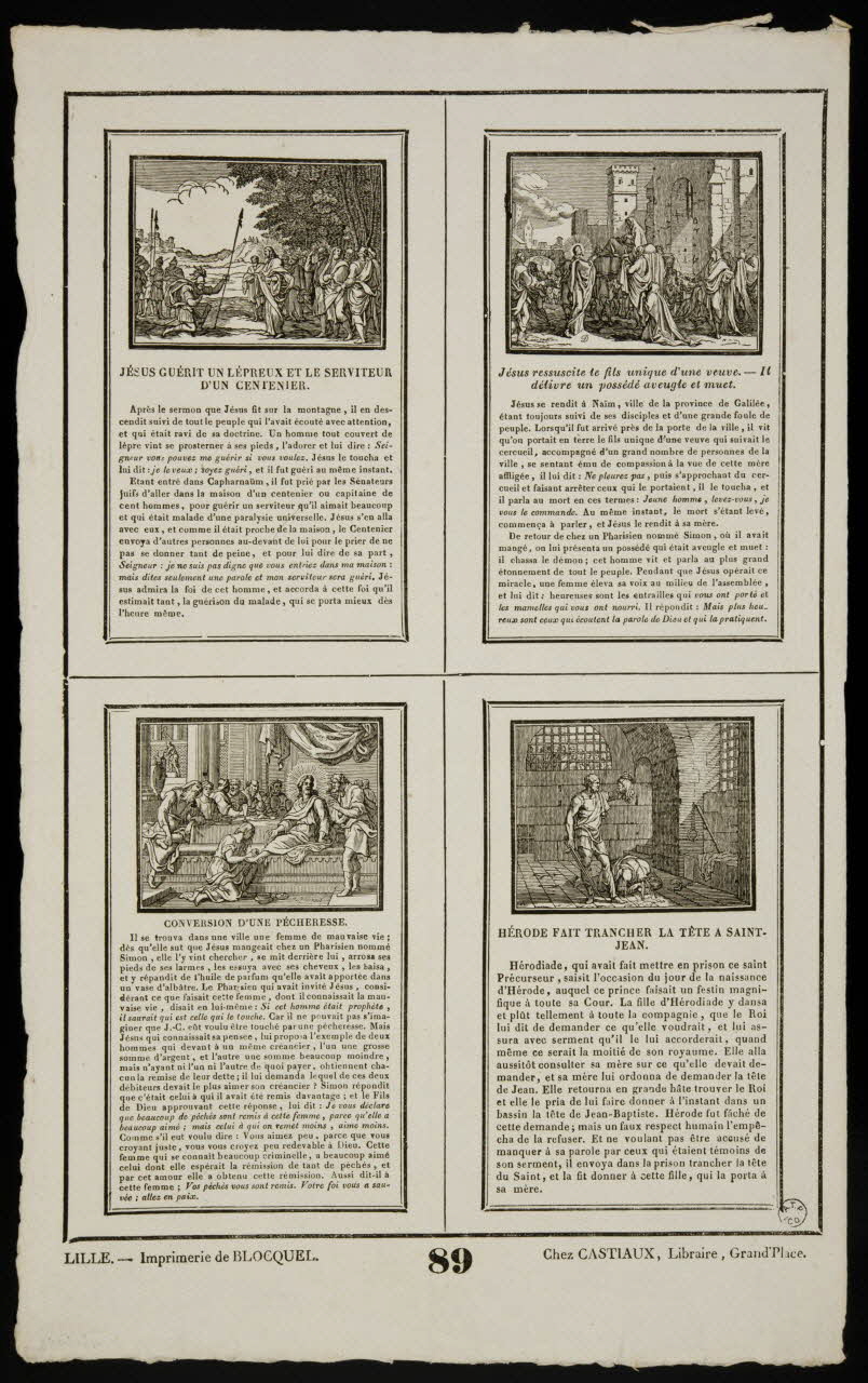 Durouchail Pierre ; Jean-Baptiste Castiaux ; Simon-François Blocquel imagerie ancienne Scènes bibliques Lille 1809-1837 1965.75.498 Photo
