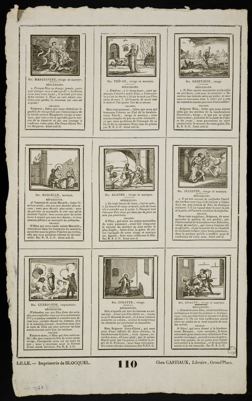 Jean-Baptiste Castiaux ; Simon-François Blocquel imagerie ancienne Planche de saintetés Lille 1809-1837 1965.75.501 Photo