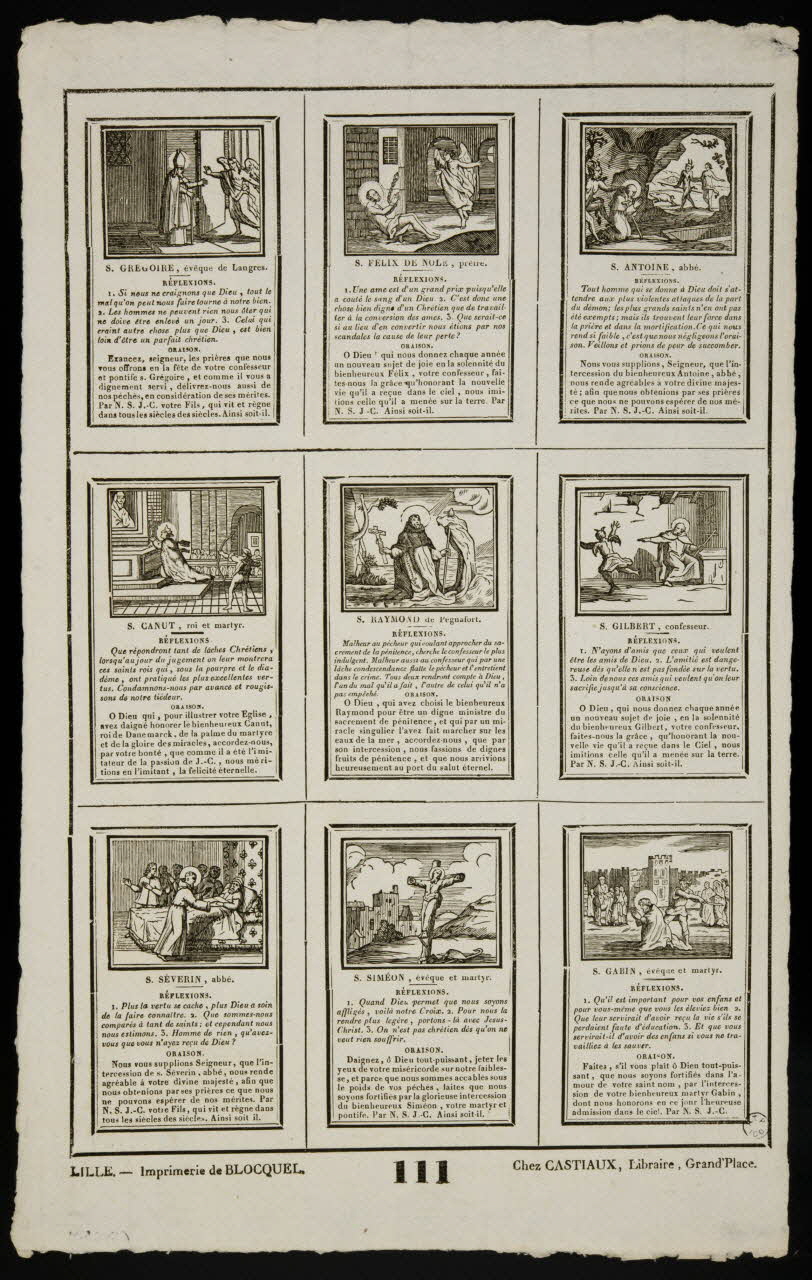 Jean-Baptiste Castiaux ; Simon-François Blocquel imagerie ancienne Planche de saintetés Lille 1809-1837 1965.75.502 Photo
