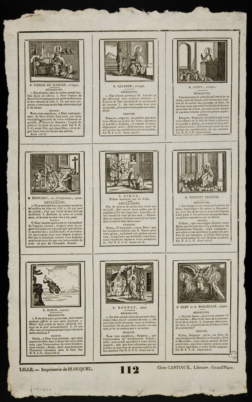 Jean-Baptiste Castiaux ; Simon-François Blocquel imagerie ancienne Planche de saintetés Lille 1809-1837 1965.75.503 Photo
