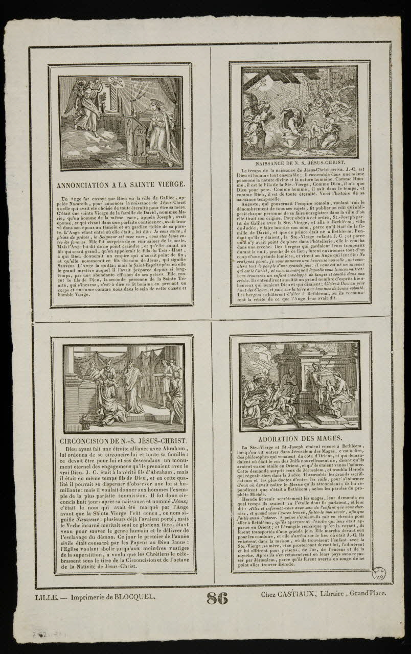 Durouchail Pierre ; Jean-Baptiste Castiaux ; Simon-François Blocquel imagerie ancienne Scènes bibliques Lille 1809-1837 1965.75.505 Photo