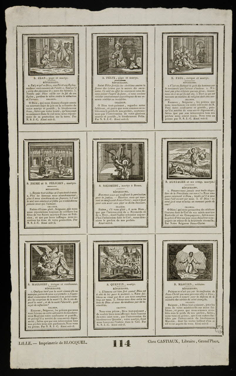 Jean-Baptiste Castiaux ; Simon-François Blocquel imagerie ancienne Planche de saintetés Lille 1809-1837 1965.75.506 Photo