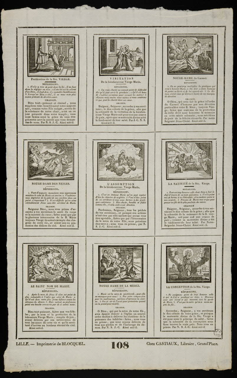 Jean-Baptiste Castiaux ; Simon-François Blocquel imagerie ancienne Planche de saintetés Lille 1809-1837 1965.75.507 Photo