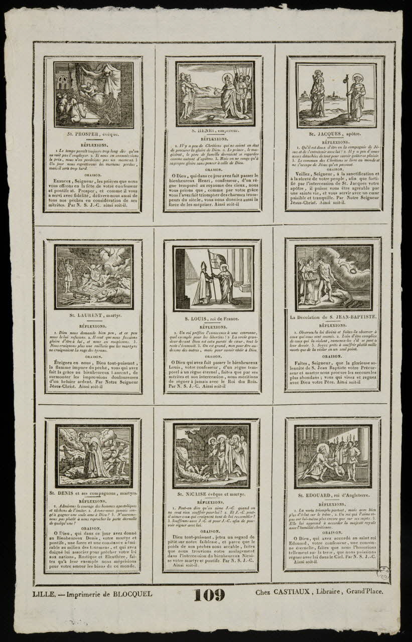 Jean-Baptiste Castiaux ; Simon-François Blocquel imagerie ancienne Planche de saintetés Lille 1809-1837 1965.75.508 Photo