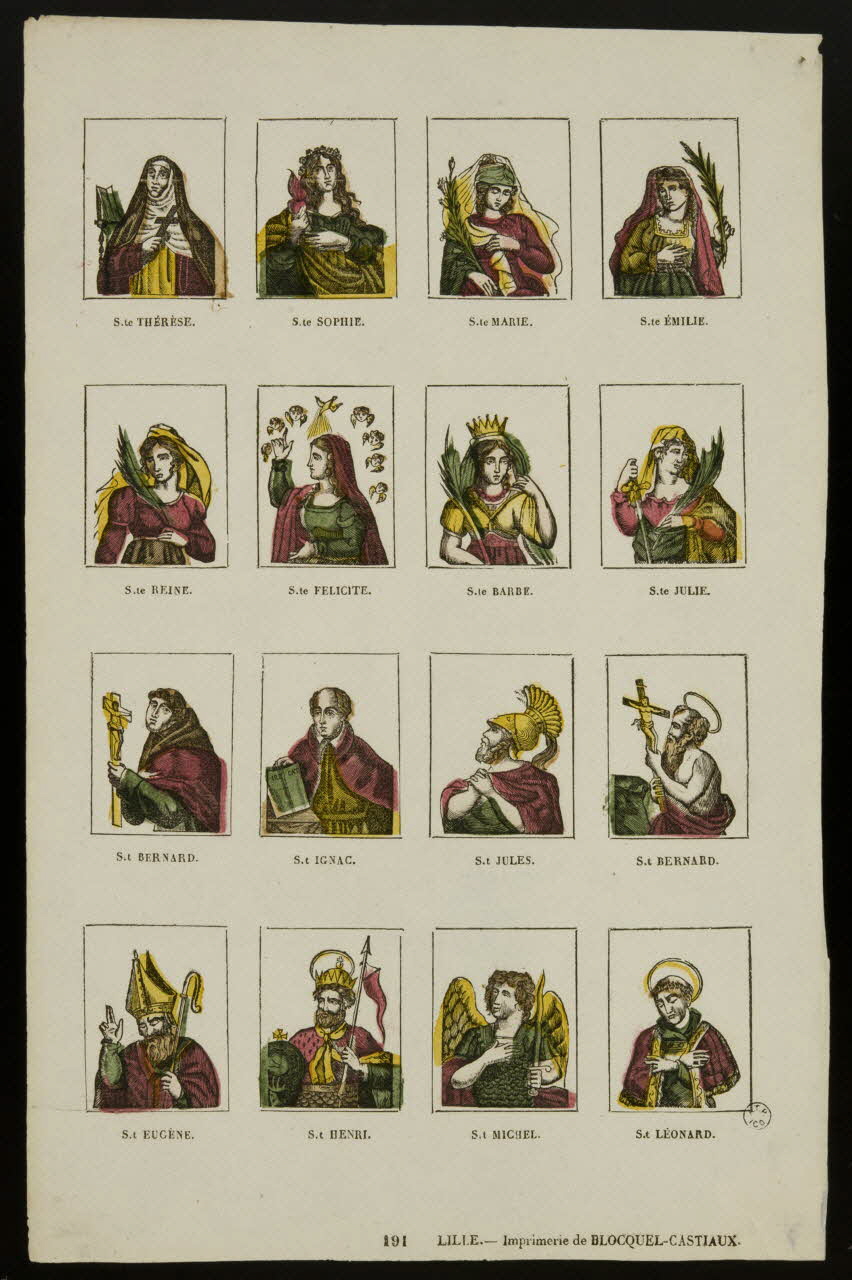 Jean-Baptiste Castiaux ; Simon-François Blocquel suite de figures (4x4) Planche de saintetés Lille 1837-1863 1965.75.518 Photo