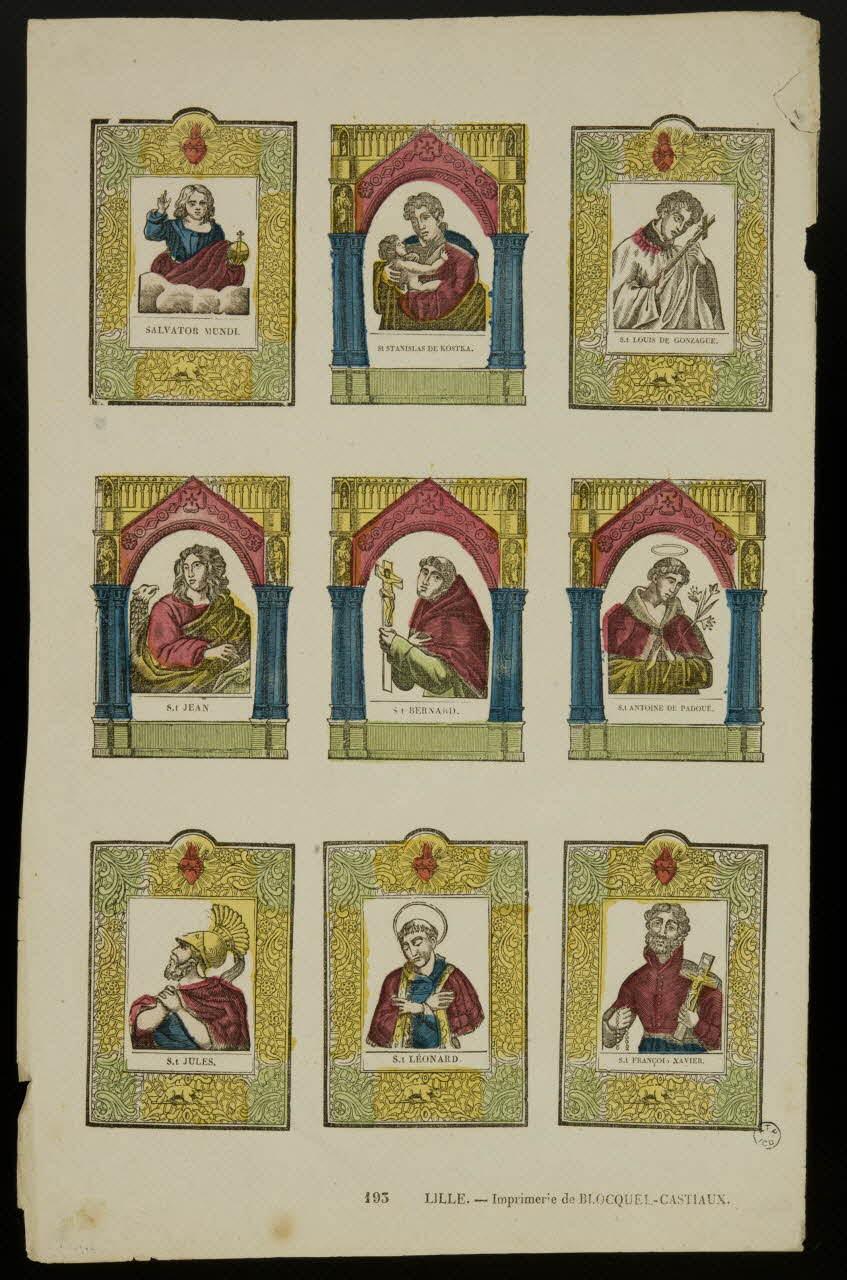 Jean-Baptiste Castiaux ; Simon-François Blocquel imagerie ancienne Planche de saintetés Lille 1809-1837 1965.75.520 Photo