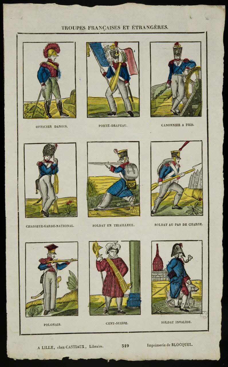 Jean-Baptiste Castiaux ; Simon-François Blocquel imagerie ancienne TROUPES FRANCAISES ET ETRANGERES (OFFICIER DANOIS...SOLDAT INVALIDE) Lille 1809-1837 1965.75.545 Photo