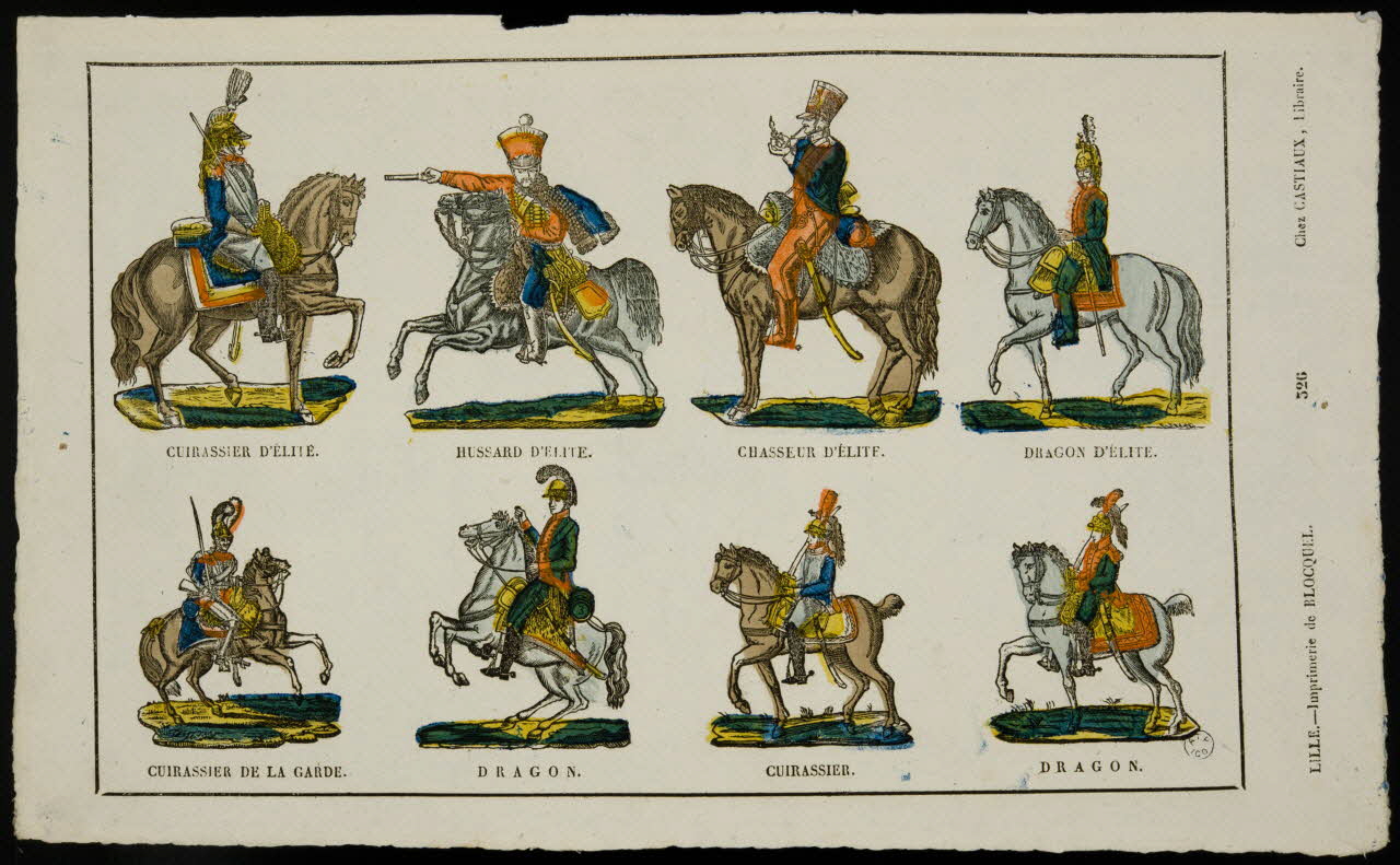 Jean-Baptiste Castiaux ; Simon-François Blocquel imagerie ancienne Planche de militaires Lille 1809-1837 1965.75.552 Photo