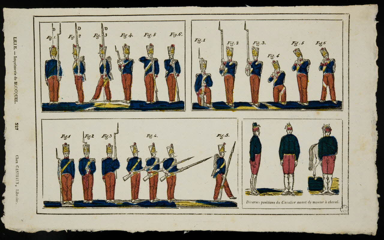 Henri Désiré Porret ; Jean-Baptiste Castiaux ; Simon-François Blocquel imagerie ancienne Planche de militaires Lille 1820-1837 1965.75.553 Photo