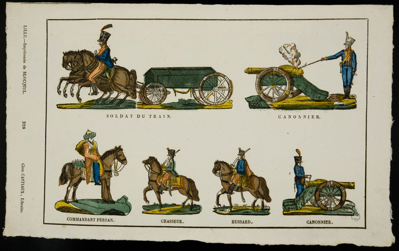 Jean-Baptiste Castiaux ; Simon-François Blocquel imagerie ancienne Planche de militaires Lille 1809-1837 1965.75.554 Photo