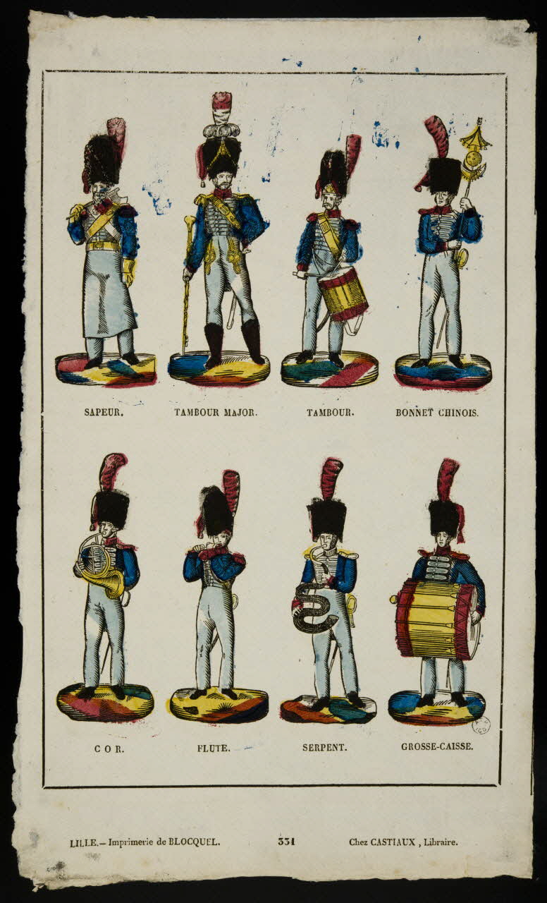 Jean-Baptiste Castiaux ; Simon-François Blocquel imagerie ancienne Planche de militaires musiciens Lille 1809-1837 1965.75.556 Photo