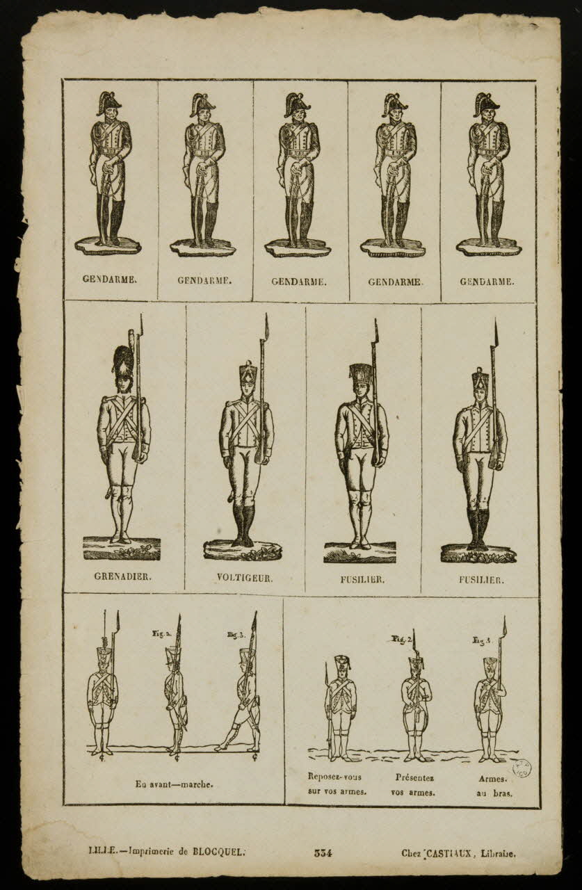 Jean-Baptiste Castiaux ; Simon-François Blocquel imagerie ancienne Planche de militaires Lille 1809-1837 1965.75.561 Photo