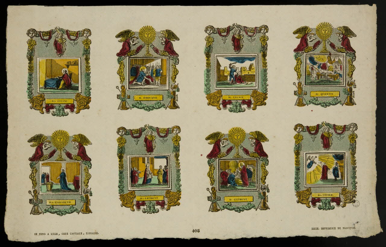 Antoine Thiébault ; Jean-Baptiste Castiaux ; Simon-François Blocquel imagerie ancienne Planche de saintetés Lille 1830-1837 1965.75.572 Photo