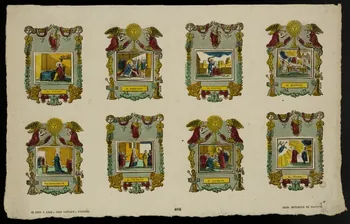 Antoine Thiébault ; Jean-Baptiste Castiaux ; Simon-François Blocquel imagerie ancienne Planche de saintetés Lille 1830-1837 1965.75.572 Photo