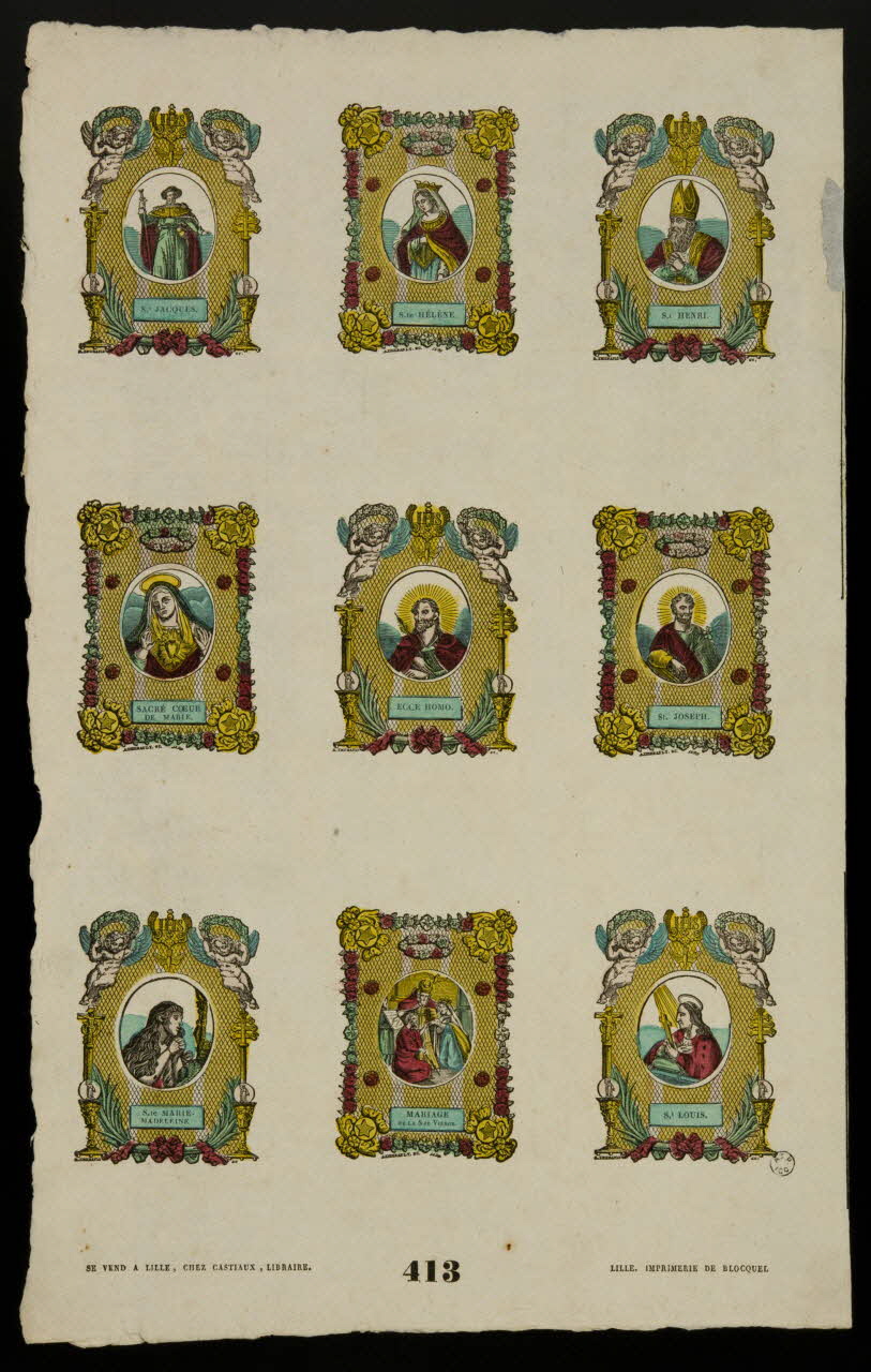 Antoine Thiébault ; Jean-Baptiste Castiaux ; Simon-François Blocquel imagerie ancienne Planche de saintetés Lille 1829-1837 1965.75.576 Photo