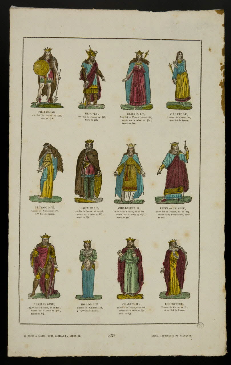 Jean-Baptiste Castiaux ; Simon-François Blocquel imagerie ancienne Rois et reines Mérovingiens et Carolingiens Lille 1809-1837 1965.75.610 Photo