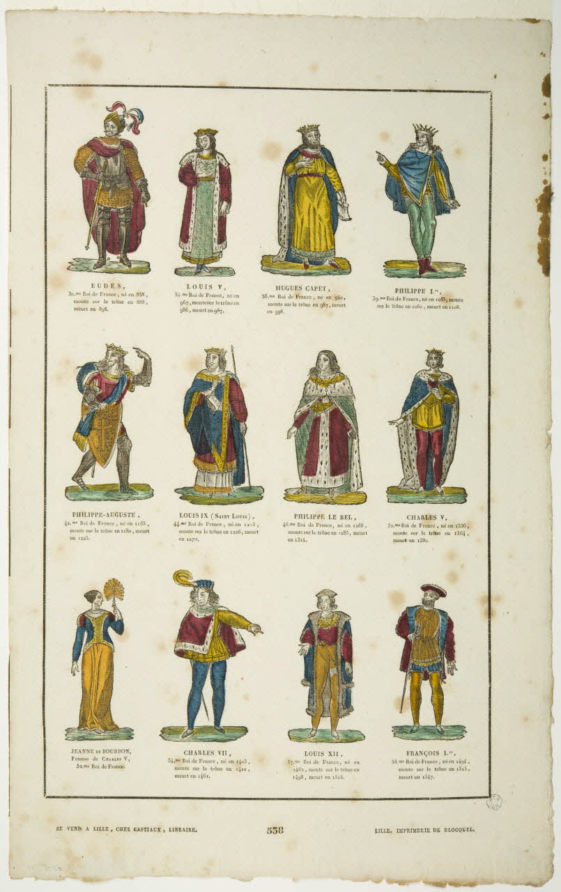 Jean-Baptiste Castiaux ; Simon-François Blocquel imagerie ancienne Planche des rois de France Lille 1809-1837 1965.75.611 Photo