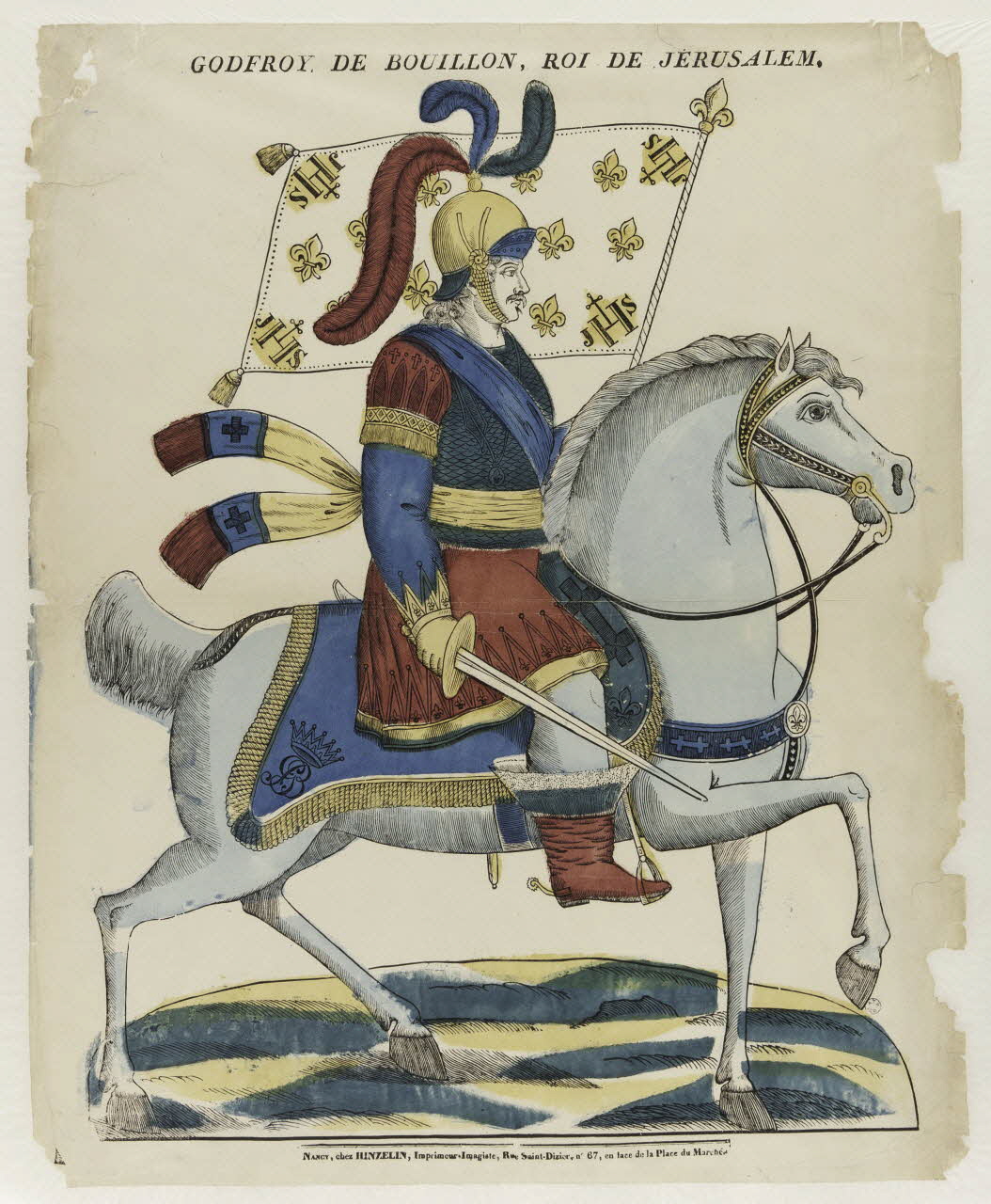 Hinzelin estampe GODFROY DE BOUILLON, ROI DE JERUSALEM Nancy 1837-1840 1965.75.721 Photo