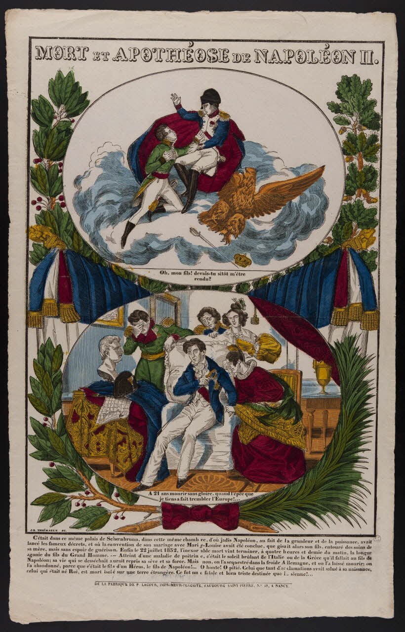 Jean-Baptiste Thiébault ; Lacour Jacques Stanislas Prosper Hubert (imprimeur, li imagerie ancienne MORT ET APOTHEOSE DE NAPOLEON II. Nancy 1832 1965.75.732 Photo