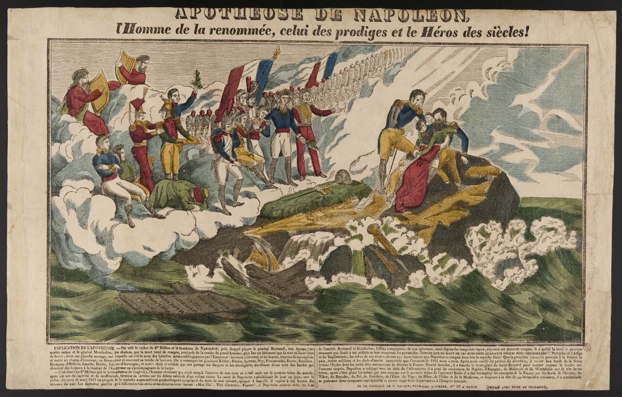 Jean-Baptiste Thiébault ; Lacour Jacques Stanislas Prosper Hubert (imprimeur, li imagerie ancienne APOTHEOSE DE NAPOLEON,  l'Homme de la renommée, celui des prodiges et le Héros des siècles! Nancy 1832 1965.75.735 Photo