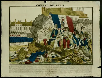 Jean-Baptiste Thiébault ; Lacour Jacques Stanislas Prosper Hubert (imprimeur, li imagerie ancienne COMBAT DE PARIS. Nancy 1831 1965.75.748 Photo