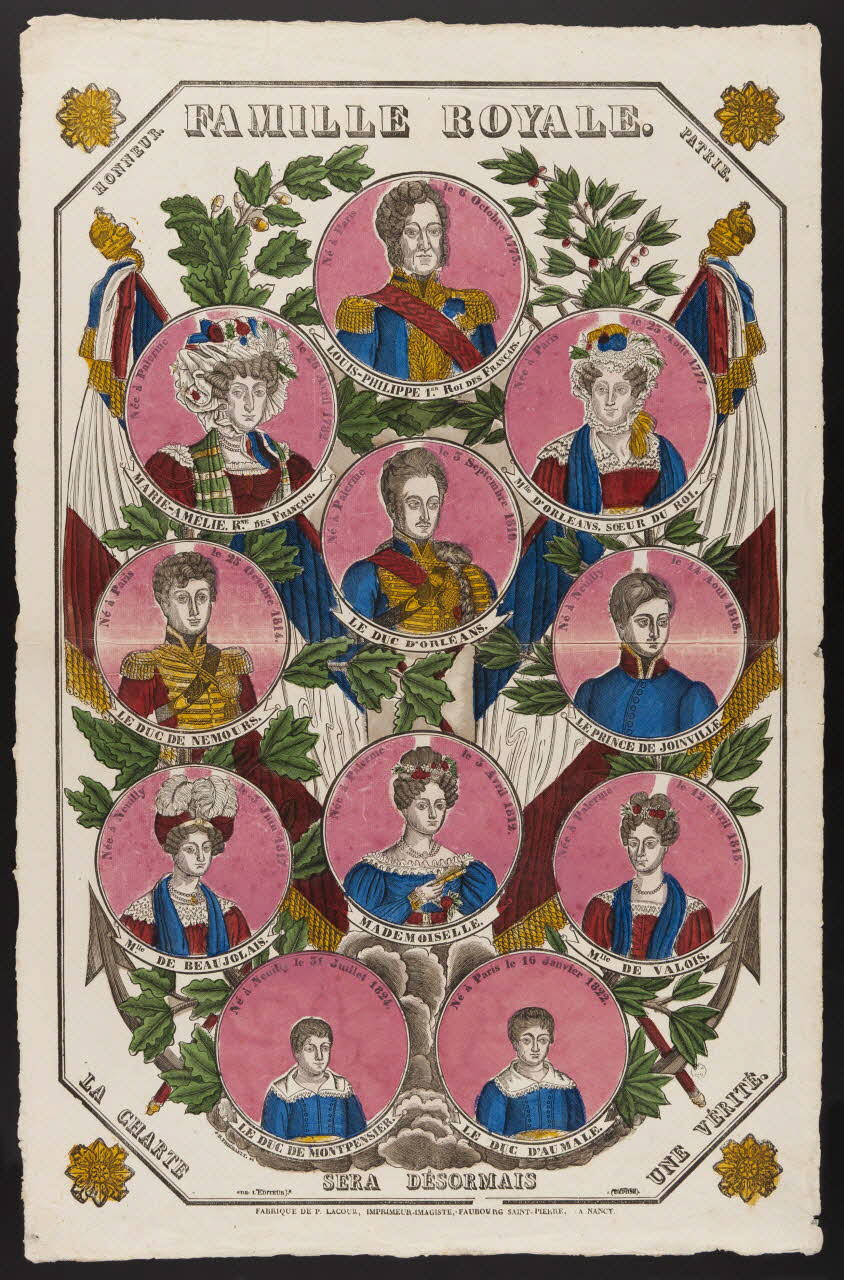 Jean-Baptiste Thiébault ; Lacour Jacques Stanislas Prosper Hubert (imprimeur, li imagerie ancienne FAMILLE ROYALE. France 1831-1836 1965.75.756 Photo (c) Mucem