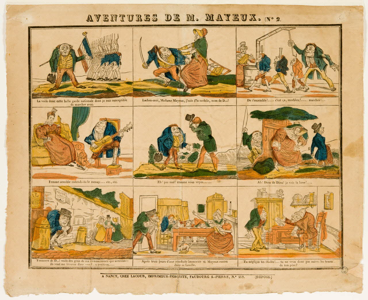 Jean-Baptiste Thiébault ; Lacour Jacques Stanislas Prosper Hubert (imprimeur, li imagerie ancienne AVENTURES DE M.MAYEUX. (NO 2.) Nancy 1832-1836 1965.75.771 Photo