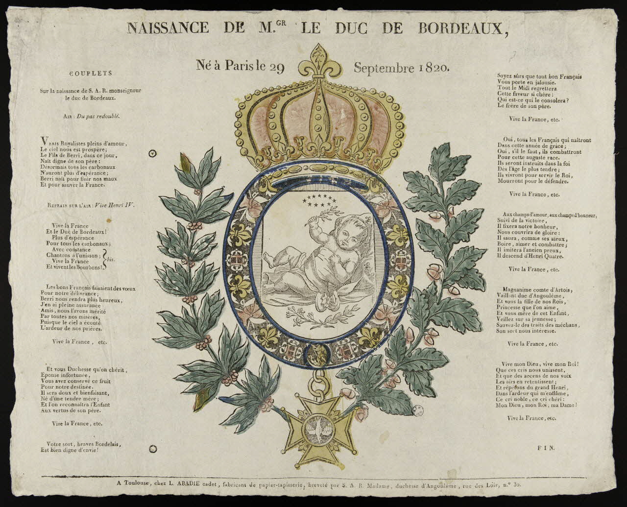 Louis Abadie imagerie ancienne NAISSANCE DE M.GR LE DUC DE BORDEAUX, Toulouse 1820 1965.75.836 Photo