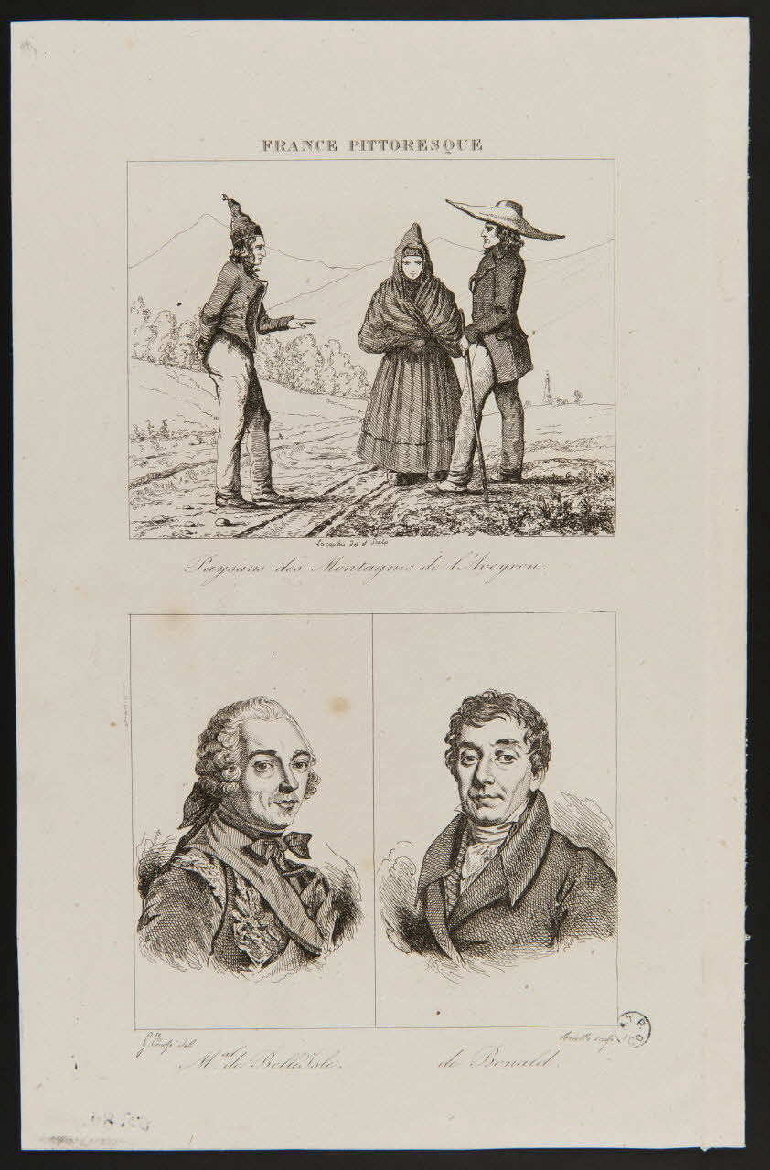 Lacauchie Alexandre ; Couche H. Y. ; Reville ; Rignoux et Cie ; Dell suite de figures (2x1) FRANCE PITTORESQUE  Paysans des Montagnes de l'Aveyron.  Mal. de BelleIsle  de Bonald. Paris 1835 1965.80.1 Photo
