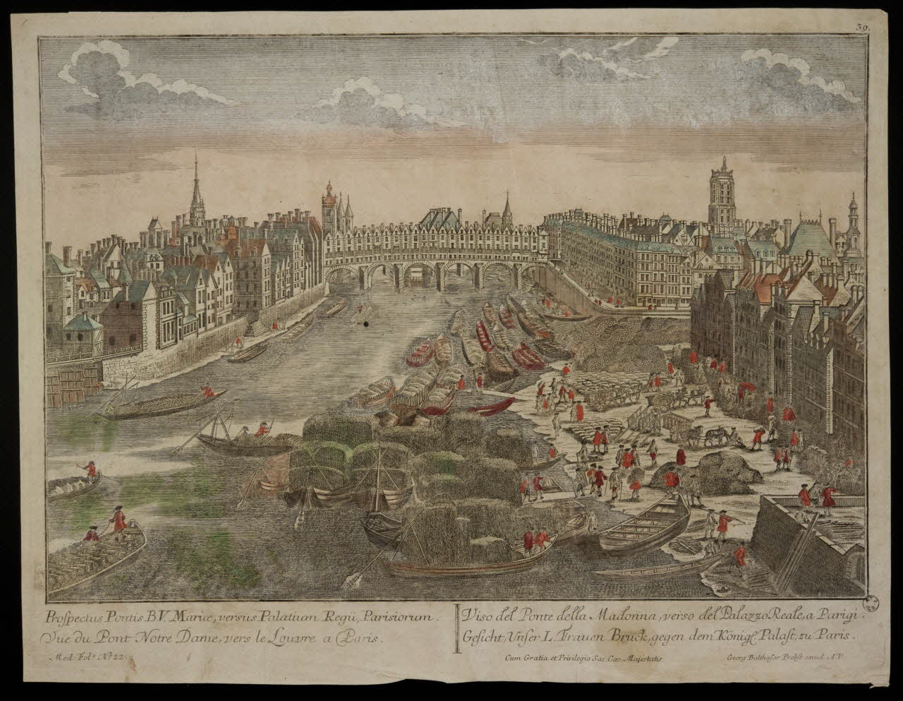 Probst Georg Balthasar imagerie ancienne Vuë du Pont Notre Dame, vers le Louvre a Paris. Augsbourg 1730 1965.80.15 Photo