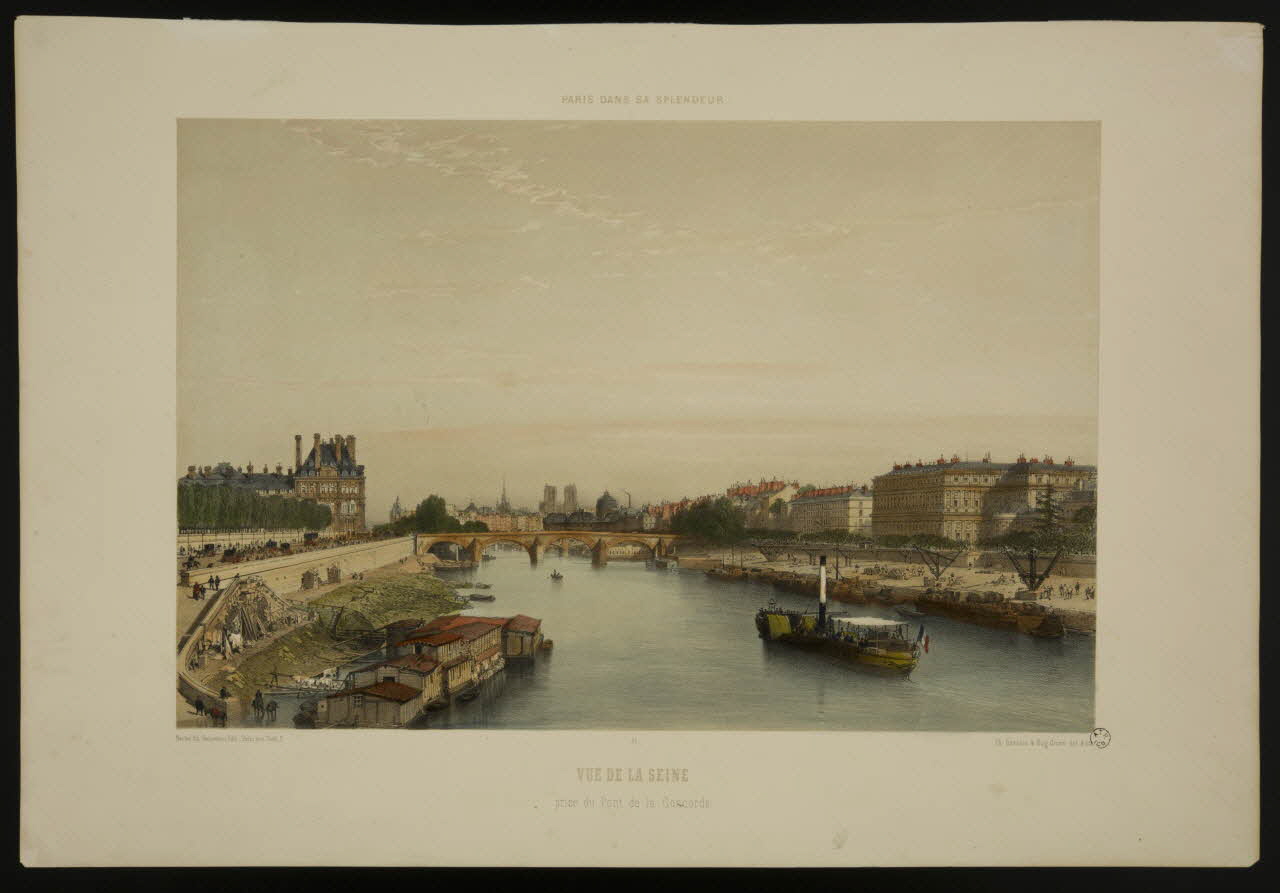 Benoist Philippe ; Eugène Cicéri ; Henri Désiré Charpentier estampe PARIS DANS SA SPLENDEUR.  VUE DE LA SEINE  prise du Pont de la Concorde. Nantes 1857-1860 1965.80.16 Photo
