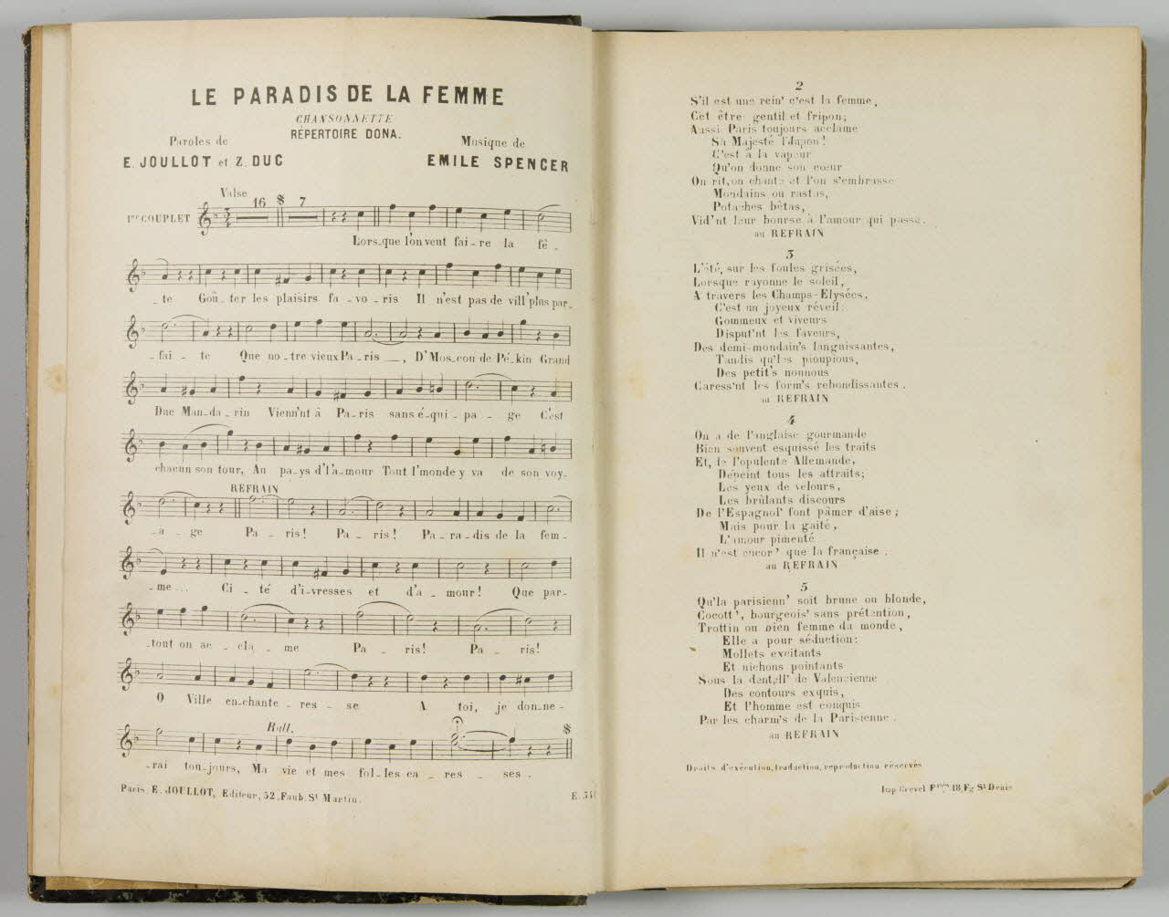 Pousthomis ; Crevel frères ; Joullot E. ensemble homogène LE PARADIS DE LA FEMME  CHANSON - VALSE Paris 1895-1905 1965.99.1.2 Photo
