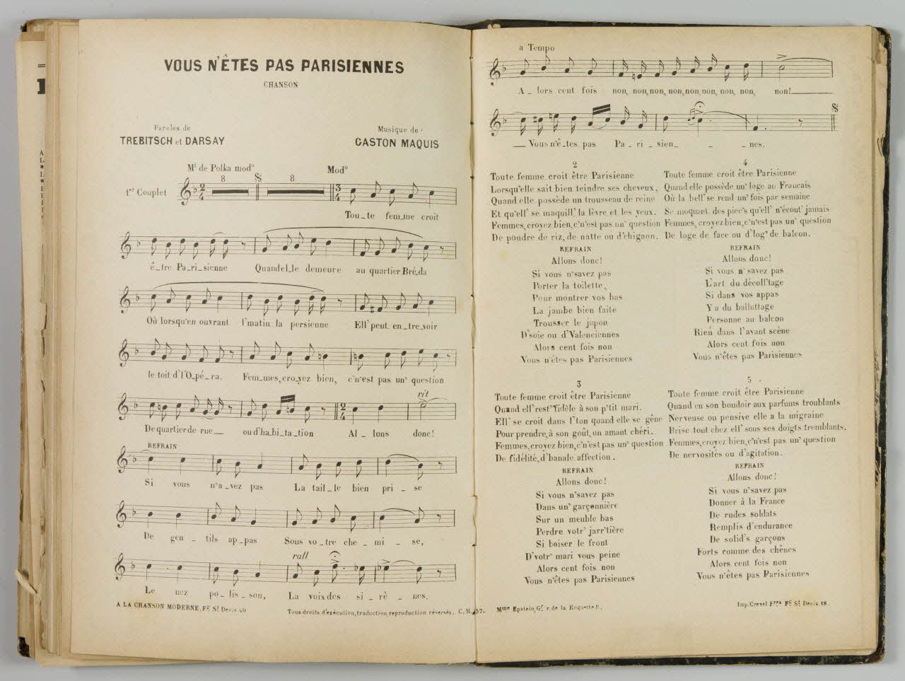 album Vous n'êtes pas Parisiennes  Chanson 1965.99.1.62 Photo