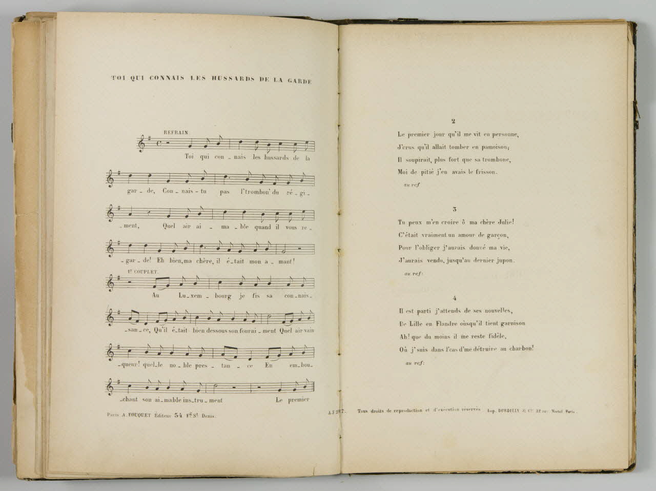 album TOI QUI CONNAIS  LES HUSSARDS  DE LA GARDE  Chanson 1965.99.2.30 Photo