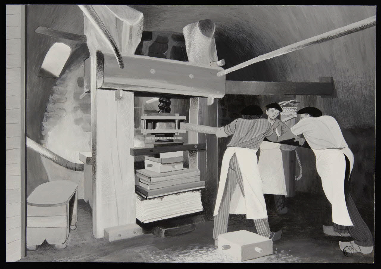 Jacques Pasquet dessin Moulin à papier Richard Le Bas à Ambert, vue intérieure 1966 1966.11.2 Photo