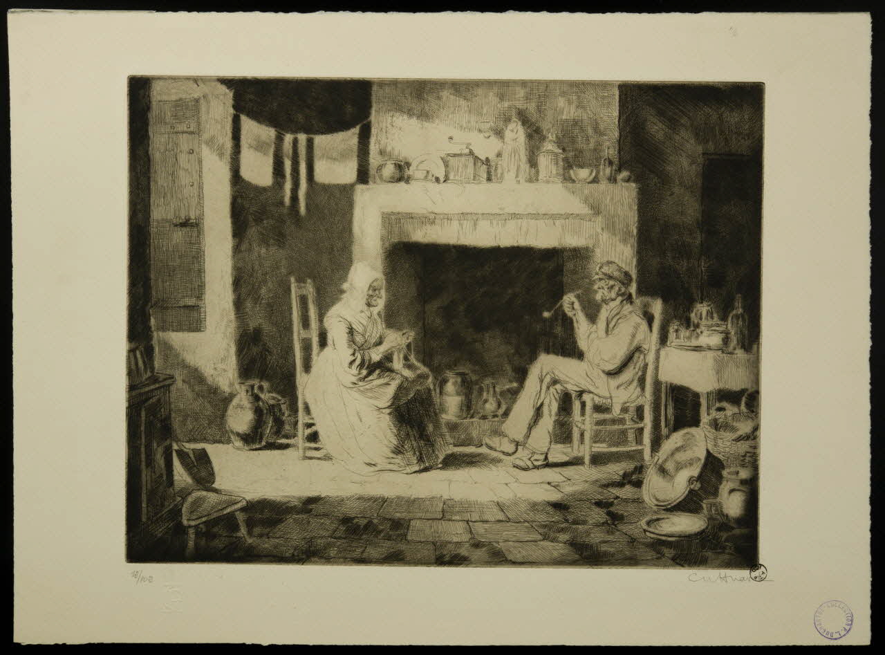 estampe Homme et femme âgés assis près de la cheminée 1966.113.4 Photo