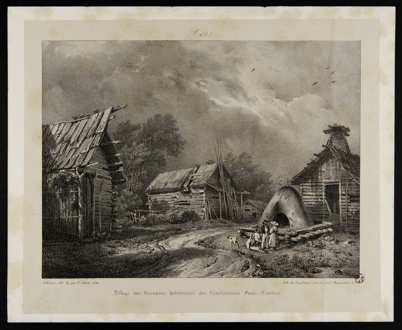 estampe Village des Baraques. habitations des Charbonniers Franc-Comtois. 1966.27.2 Photo