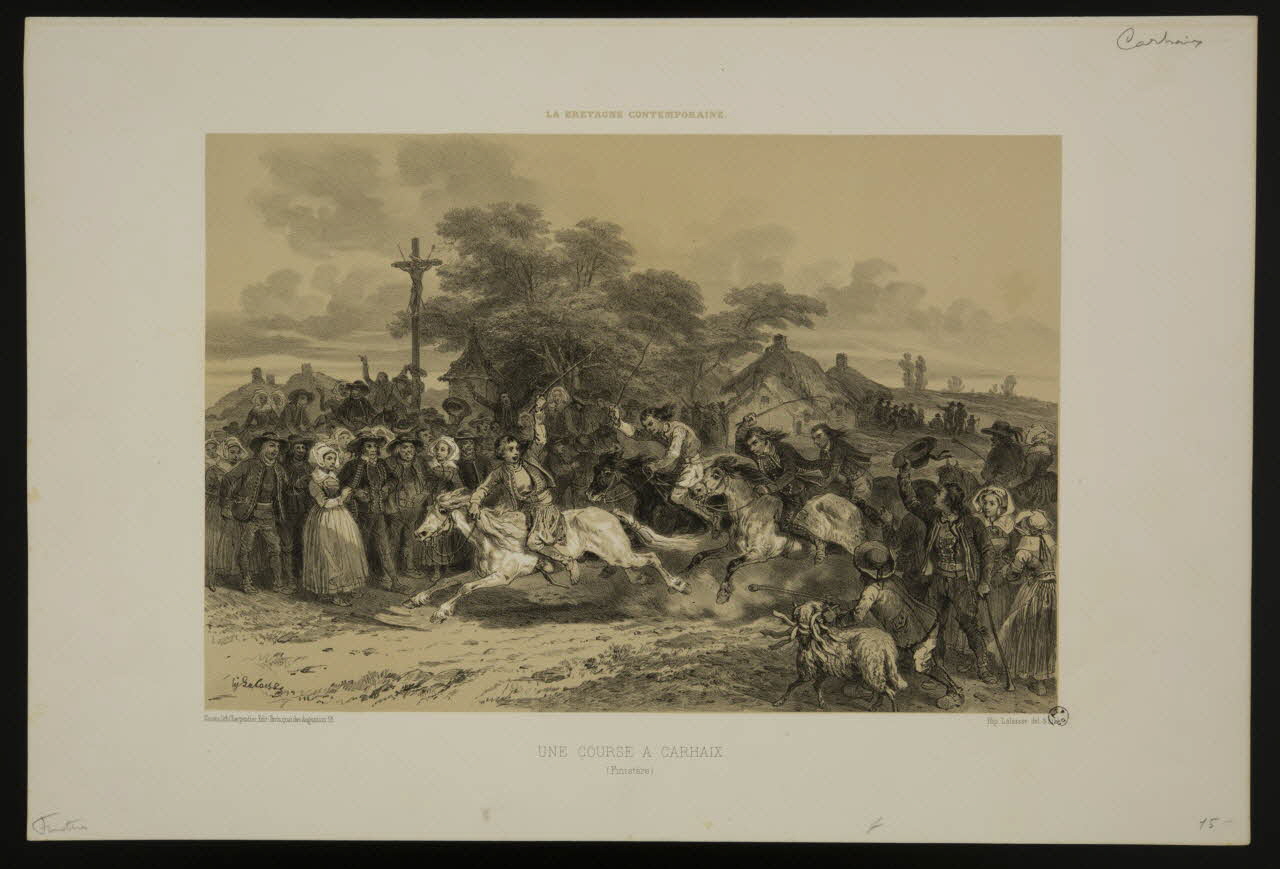 estampe LA BRETAGNE CONTEMPORAINE.  UNE COURSE A CARHAIX.  (Finistère) 1966.81.121 Photo