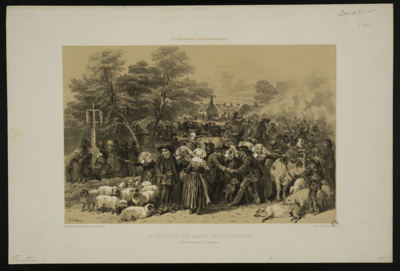 estampe LA BRETAGNE CONTEMPORAINE.  LA CONCLUSION D'UN MARCHE DANS LE FINISTERE.  (Landivisiau et St Théogonnec) 1966.81.126 Photo